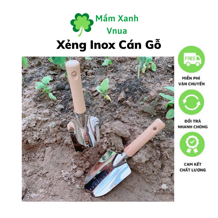 Xẻng Làm Vườn Cầm Tay Inox Cao Cấp 28cm - Xẻng Cán Gỗ Nhật Bản DT1080