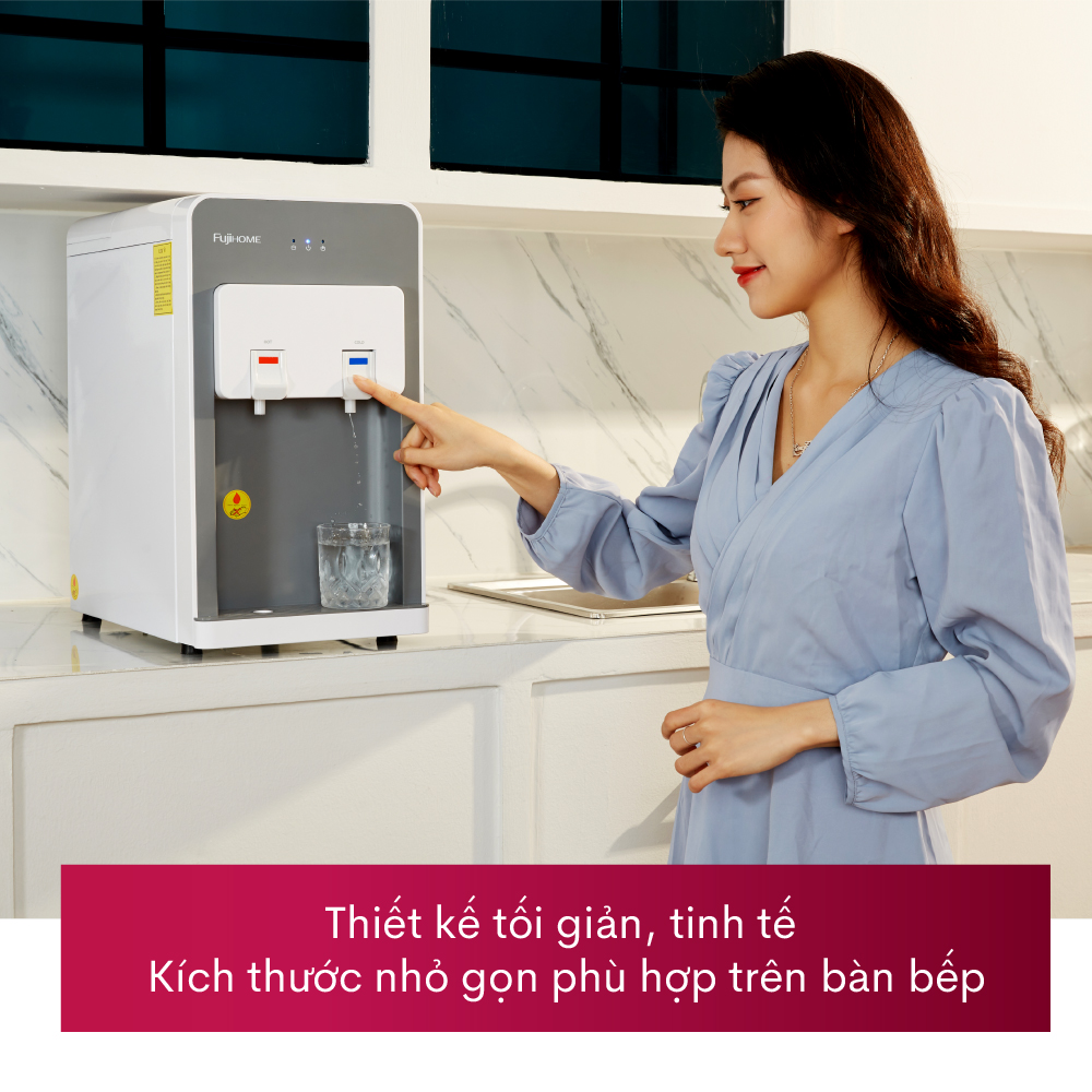 Máy lọc nước nóng lạnh để bàn cao cấp Fujihome WP507C, 4 cấp lọc với màng siêu lọc UF Kortech Hàn Quốc, làm lạnh bằng Block- Hàng Chính hãng