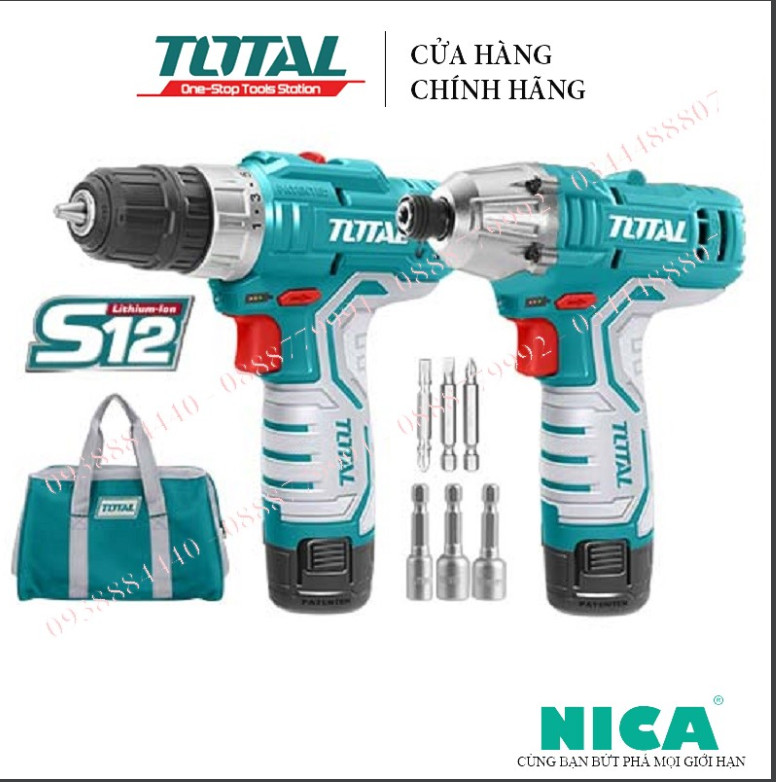 Bộ combo máy siết vít và máy khoan dùng pin 12V total TKLI1201