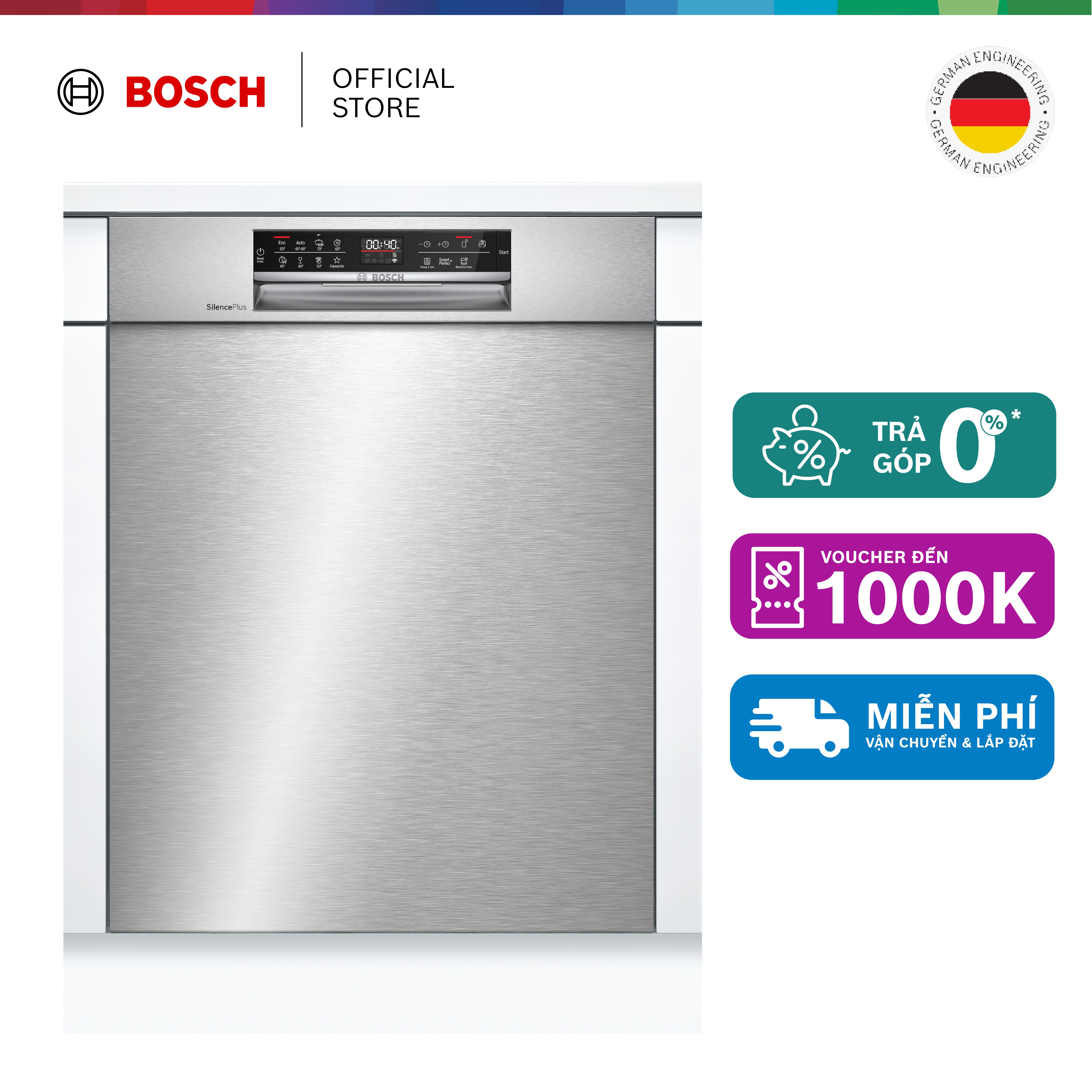 Máy Rửa Chén Bát Bán Âm 14 Bộ Bosch SMU6ECS57E - Series 6 (60cm) - Hàng chính hãng