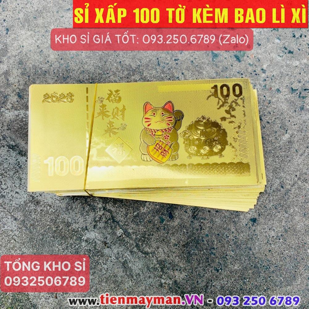 [Giá KM] (Combo 100) Tờ Tiền Macao 100 Hình Con Mèo Mạ Plastics Vàng Tết 2023 - MẪU 1