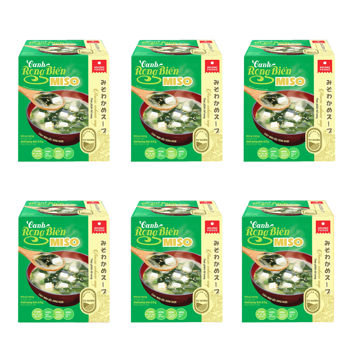 Combo 6 Hộp Canh Rong Biển Chay Asuzac Canh Rong Biển Đậu Hũ Asuzac Hộp 48G - Canh Rong Biển Miso Asuzac Hộp 50G - Combo 6 Hộp Canh Rong Biển Miso Asuzac