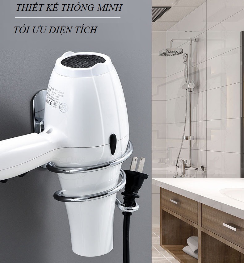 Giá Treo Máy Sấy Tóc Dán Tường Inox 304 Cao Cấp