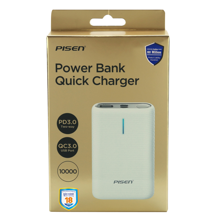 Sạc Dự Phòng Pisen Quick Charger 10000mAh Hỗ Trợ Sạc Nhanh QC3.0 và PD3.0 - Hàng Chính Hãng