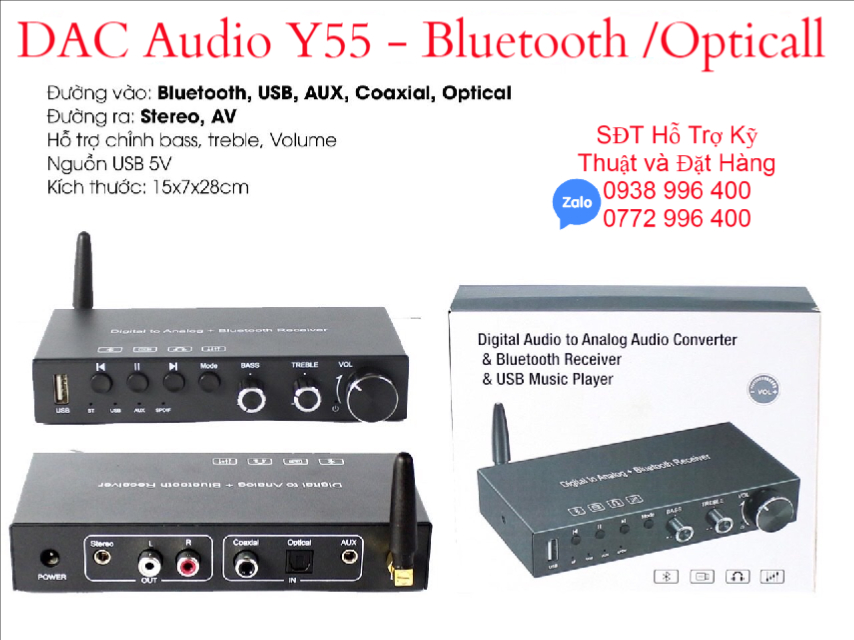 DAC Y55 - Bộ Chuyển đổi âm thanh cao cấp Quang /Bluetooth/USB ra AV/3.5mm