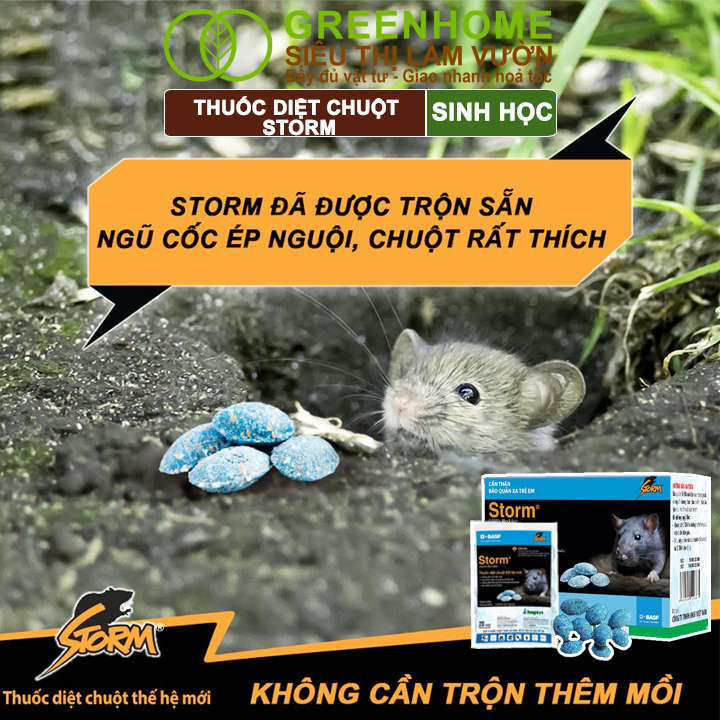 Thuốc Diệt Chuột Greenhome, Storm, Sinh Học Thế Hệ Mới, Tận Gốc, Cả Tổ, An Toàn Với Người, Vật Nuôi