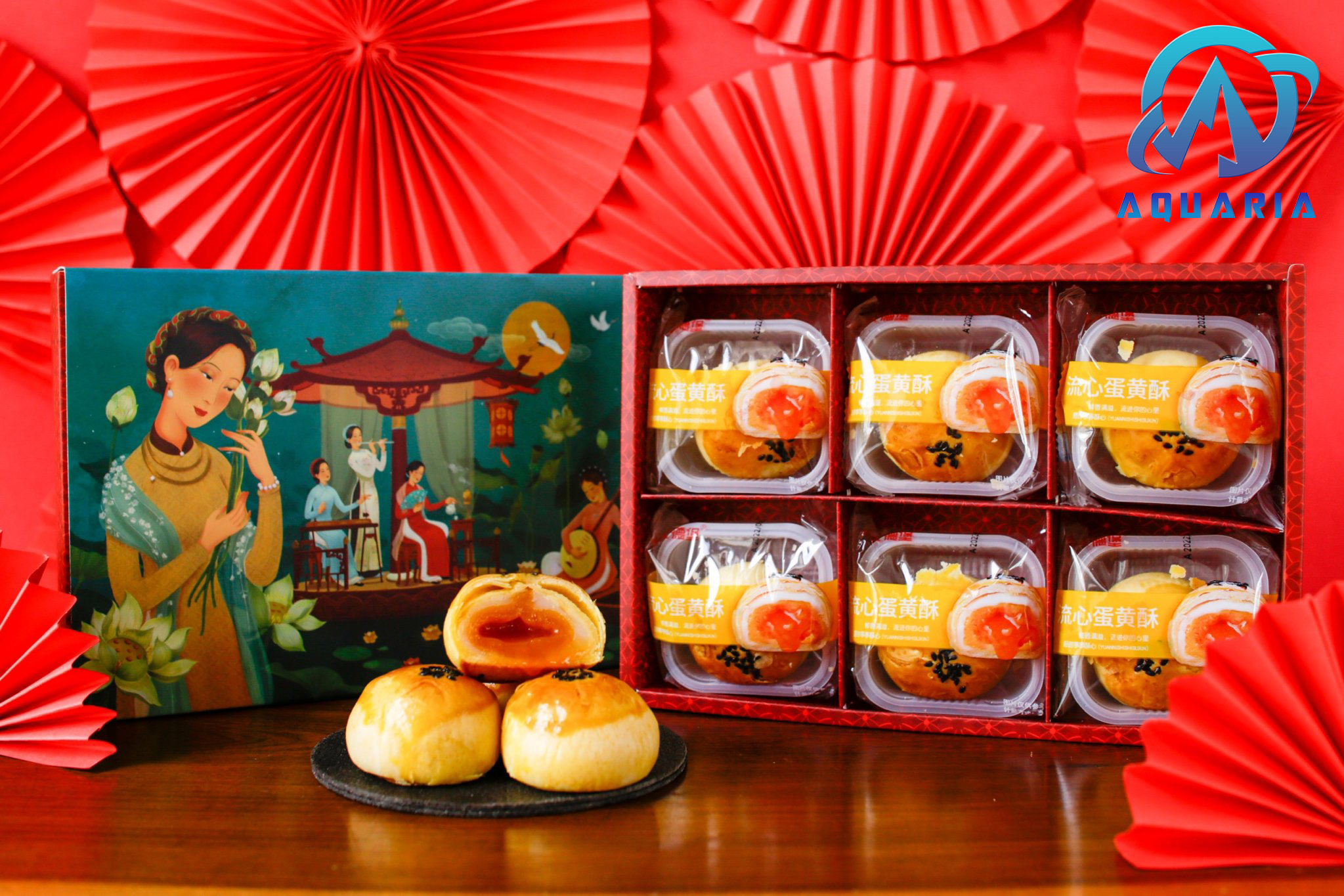 4 Set Hộp bánh Pía ngàn lớp nhân trứng chảy 3Q 300g làm quà tặng sang trọng