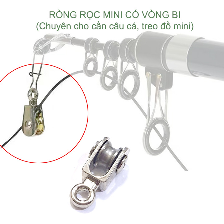 Combo 2 ròng rọc mini gắn cần câu cá, kéo đồ đa năng, loại có vòng bi, bằng kim loại