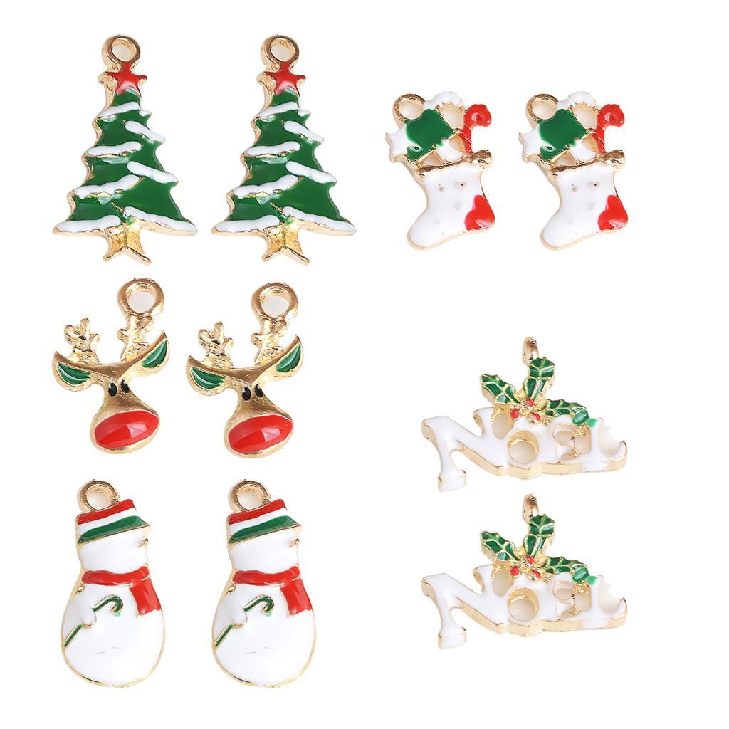 10 Pieces Mixed Enamel Christmas Charms Pendants DIY Xmas Jewelry Gifts Decorations &amp; 50 Pieces Assorted Resin Flatback Cabochons Christmas Beads Embellishments for DIY Crafts