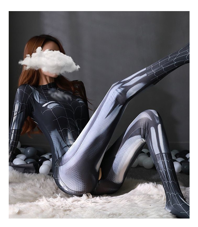 Bộ Cosplay Người Nhện có dây kéo trên dưới hở đáy Bodystocking Erotic Lingerie Nightwear BatMan