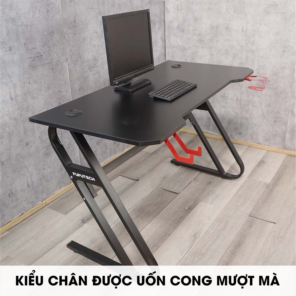 Bàn máy tính Diamond Fufutech tích hợp lỗ sạc USB, có giáp đèn LED 7 màu tuỳ chỉnh, phong cách Gaming kích thước 1m2, 1m4  để PC, laptop, chơi game, livestream, làm việc mặt gỗ MDF chịu lực cao