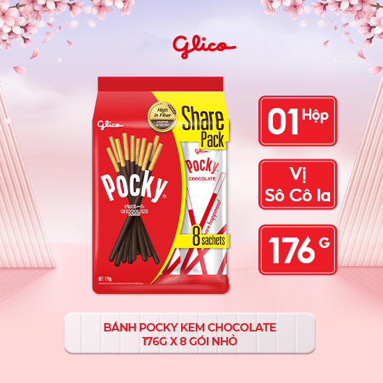 [Gói lớn tiết kiệm] Bánh Que Pocky Kem Chocolate 176g | Glico