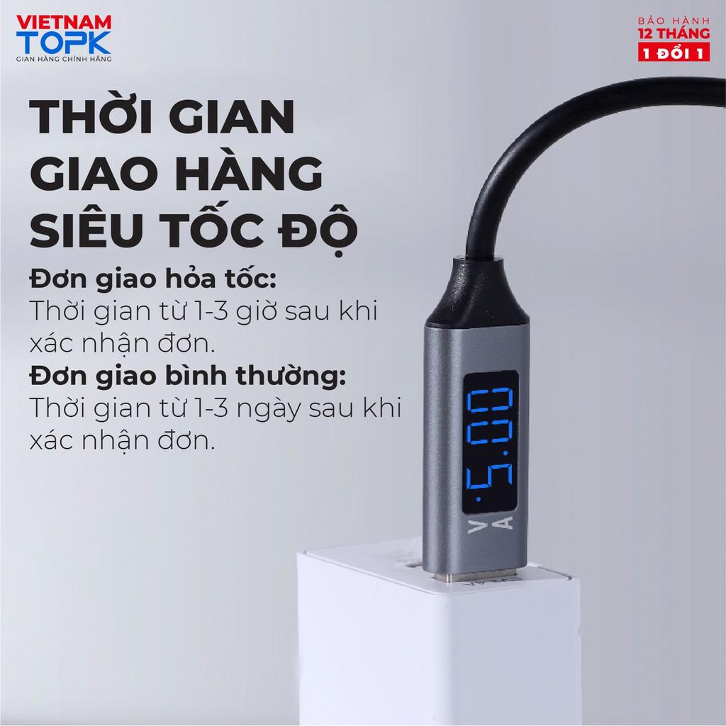 Dây sạc iPhone Type-C Micro USB TOPK AC32 Dòng điện 3A Màn hình LED hiển thị điện áp - Hàng chính hãng