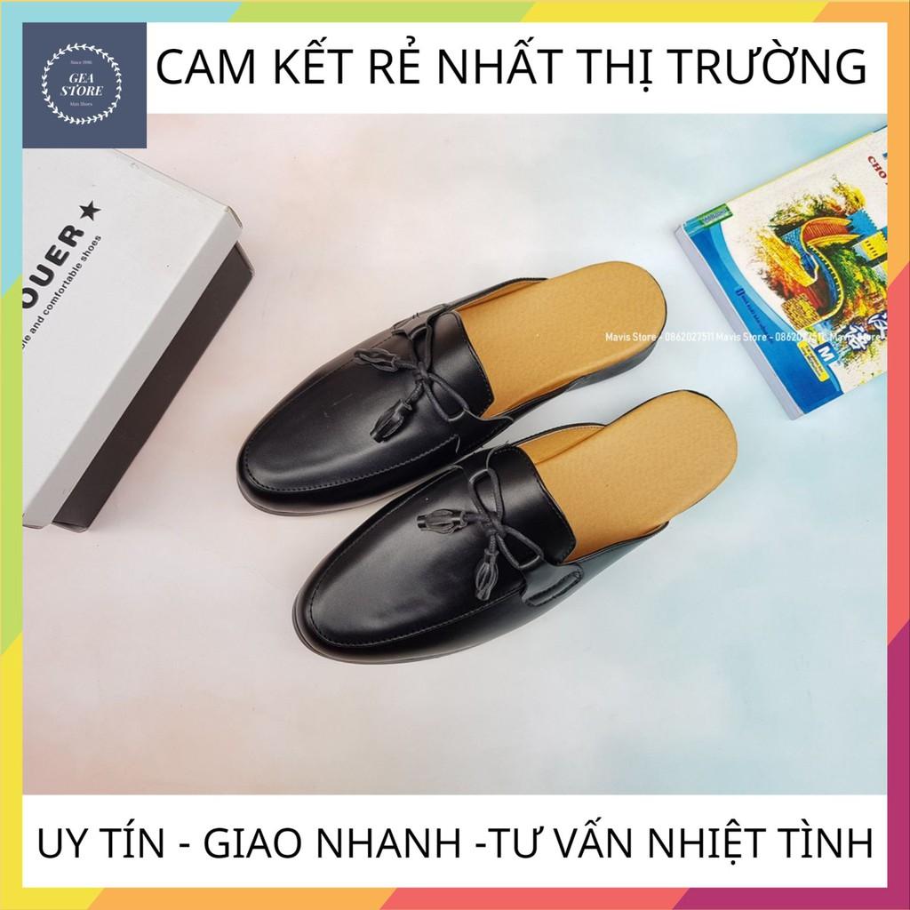 Giày sục nam phong cách trẻ trung, Sục nam cao cấp kết hợp nơ chất liệu da bò pu bền đẹp đế cao su đúc - Mã GEA26