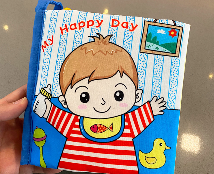 Đồ chơi,sách vải an toàn cho bé sơ sinh,cuốn sách vải tương tác với bé chủ đề:"Một ngày vui vẻ của tôi"My happy day,hàng xuất khẩu tương tác với bé giúp phát triển các giác quan-Dochoichatluong1