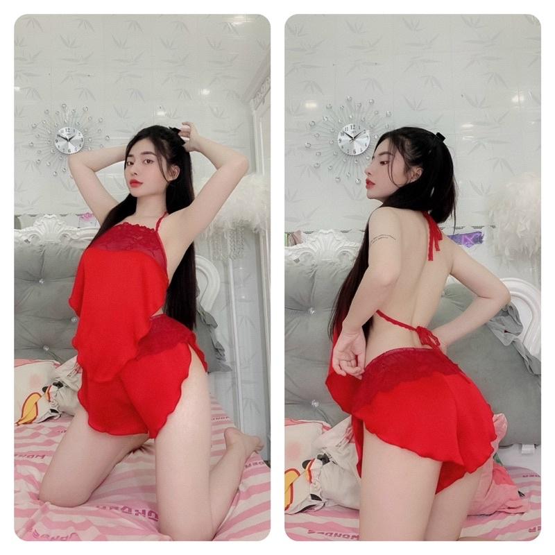 Đồ Ngủ Nữ Sexy Nữ, Bộ Ngủ Lụa 2 Dây Nữ, SET Ngủ sexy satin phối ren, Freesize < 58kg, tuỳ chiều cao