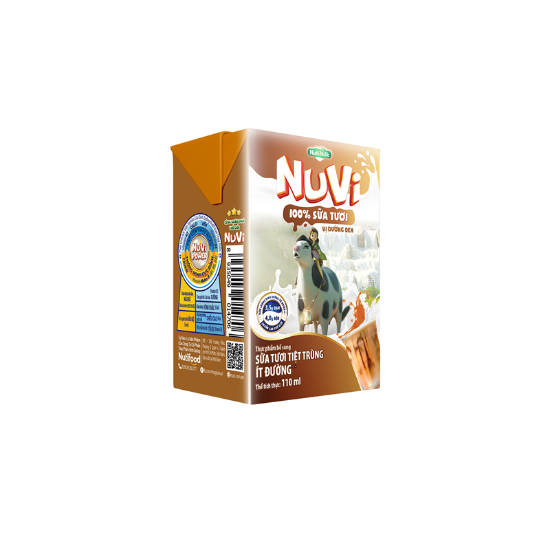 Thùng 48 Hộp NuVi 100% Sữa Tươi – Sữa Tươi Tiệt Trùng Ít Đường Vị Đường Đen Hộp 110ml TU.NSDD110 - Thương Hiệu NUTIFOOD