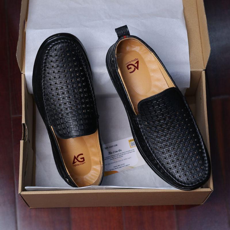 Giày Lười Da Bò Nam AG0170, Mẫu Giày Lười Nam Thiết Kế Đục Lỗ (Giá Rẻ - Ảnh thật tự chụp)
