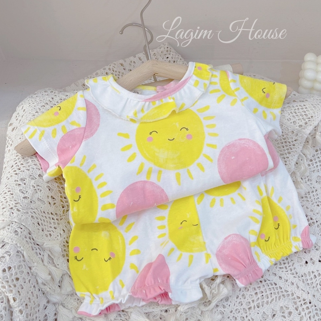 Đồ bộ bé gái mặc nhà chất thun cotton mềm mại, set bộ bé gái họa tiết mặt trời - Lagim House