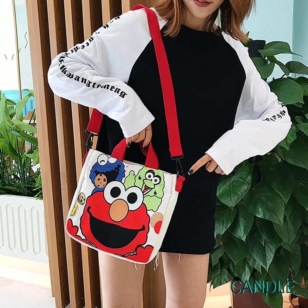 Túi Vải Canvas Đeo Chéo Họa Tiết Hoạt Hình Xinh Xắn Cho Nữ