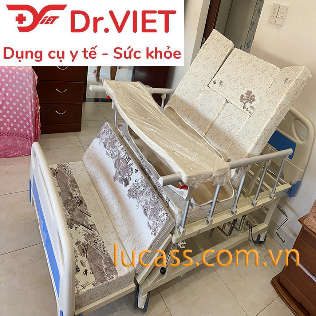 Giường bệnh nhân đa năng 4 tay quay Lucass GB-C41 (GB-T41) Chính hãng - Nâng chân, nghiêng lưng, nâng đầu, có bàn ăn, có bô vệ sinh, chậu gội đầu