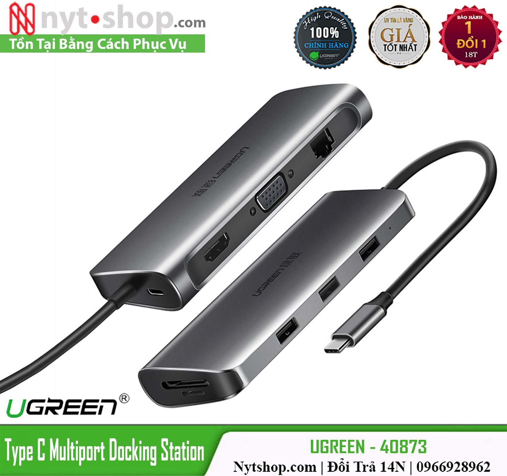 Hub USB C Multi HDMI 4K, Enthernet, USB 3.0, PD, TF, SD Ugreen CM179 40873 - Hàng Chính Hãng