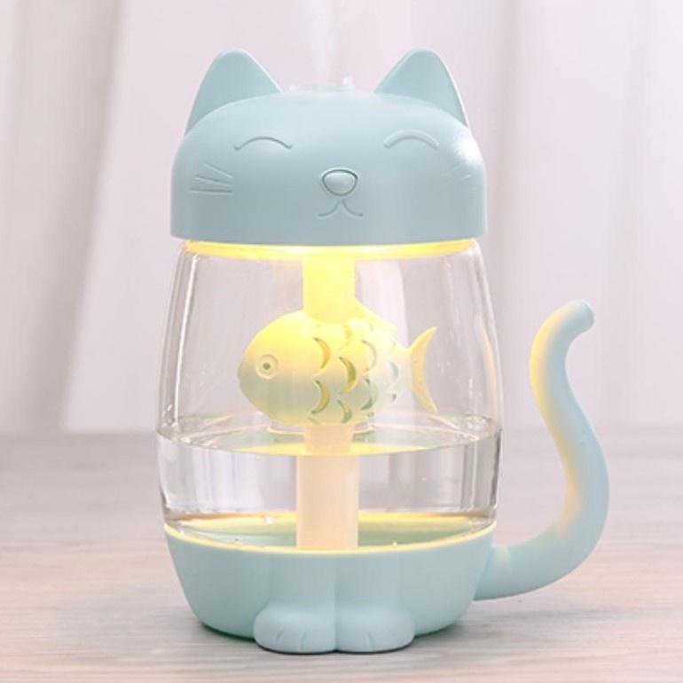 MÁY PHUN SƯƠNG TẠO ẨM SIÊU ÂM SẠC USB 35O ML ĐA NĂNG HIO2NG MÈO ĐÁNG YÊU CÓ ĐÈN LED + KÈM QUẠT