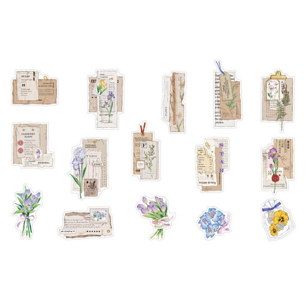 Sticker - Set 30 Deco Sticker Được Thiết Kế Sẵn Chủ Đề Hoa Vintage Trang Trí Bullet Journals