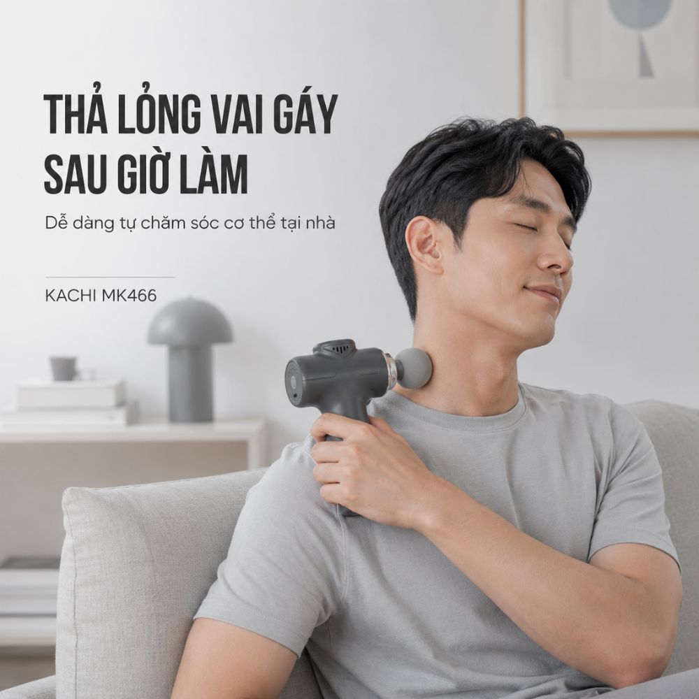 Súng Massage Cầm Tay KACHI MK466 Công Suất 20W - 4 Đầu Massage Giảm Đau Cơ Sâu - hàng chính hãng