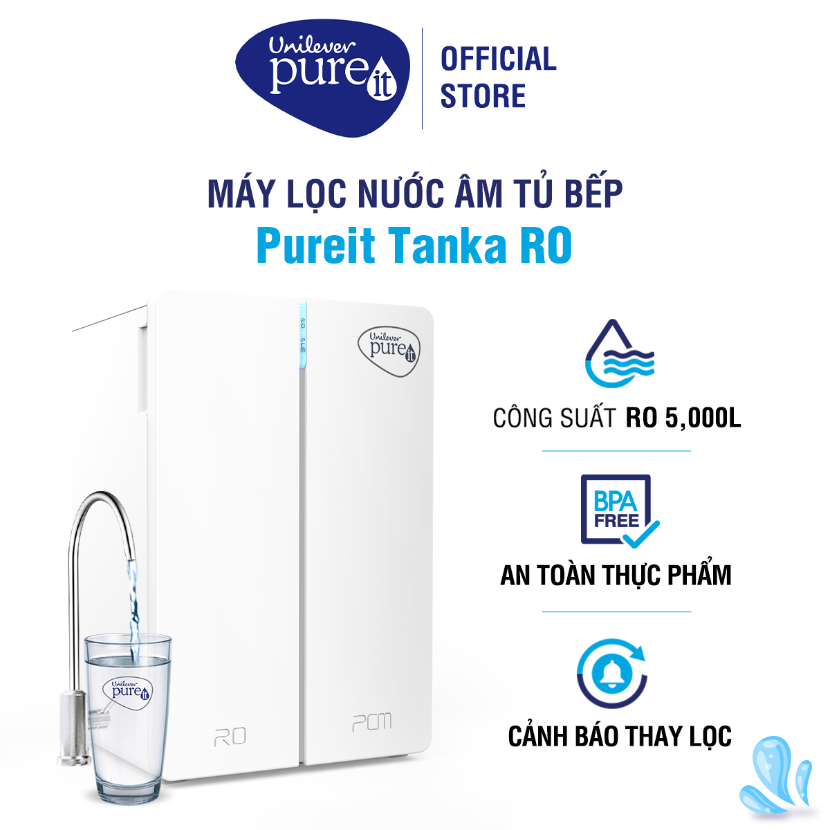 Máy lọc nước Pureit Tanka Âm tủ bếp với Công suất RO 5,000L , Hàng chính hãng