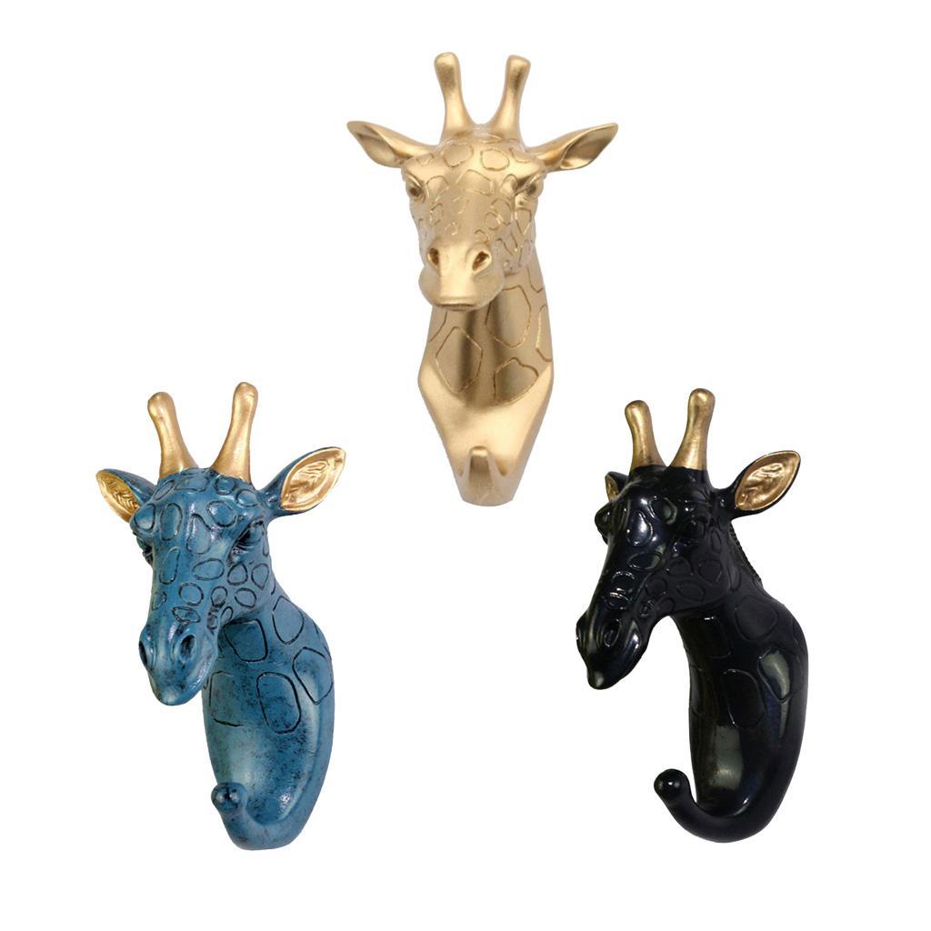 3Pcs Resin Animal Giraffe Head Hook Bags Purse Towels Coat Key Wall Hanger