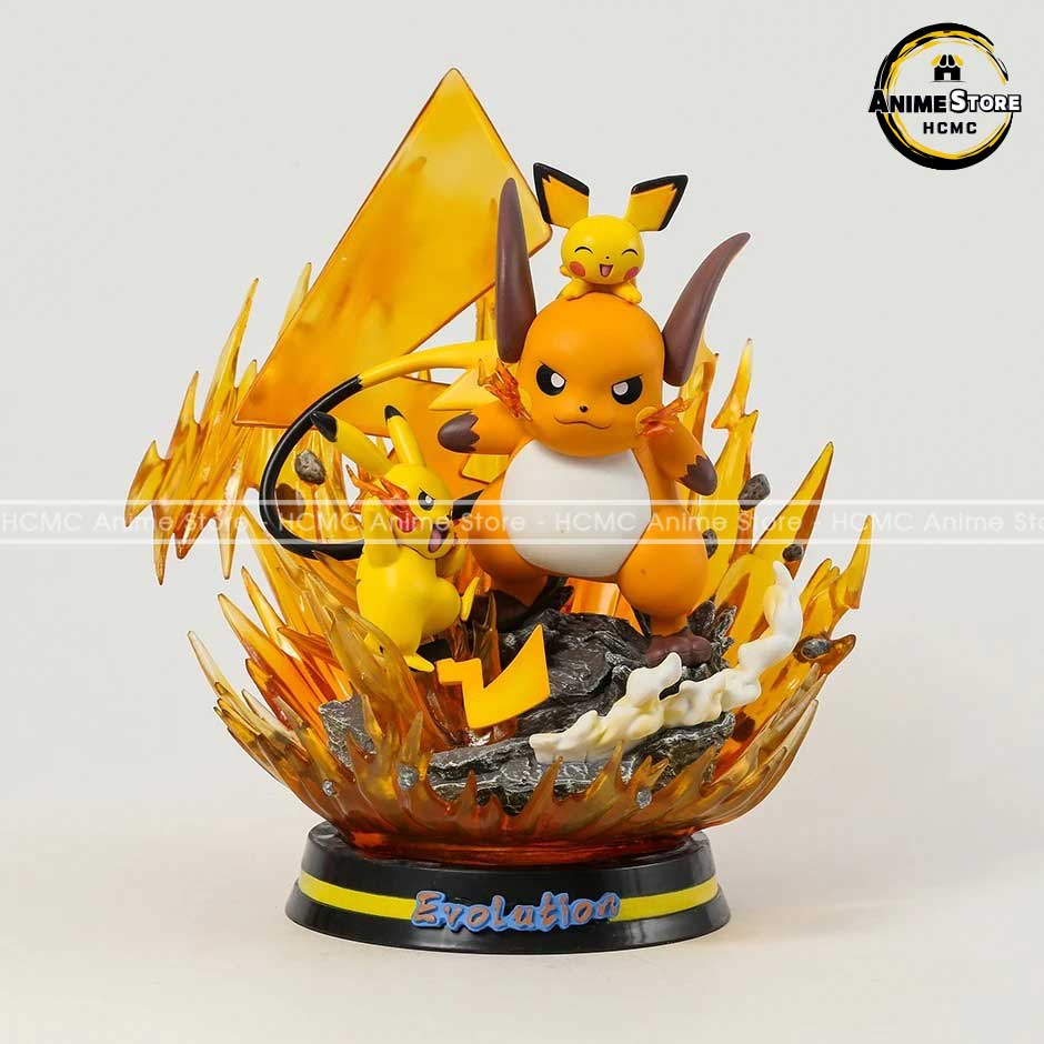 Mô hình Pokemon tiến hóa Pichu - Pikachu - Raichu siêu ngầu có đèn Led trang trí