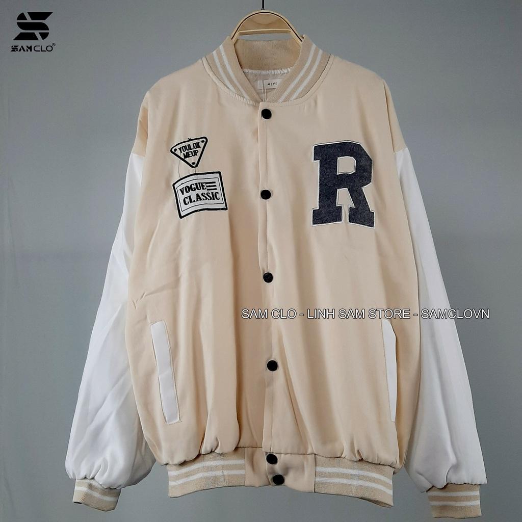 Áo khoác DA LỘN BOMBER nam nữ SAM CLO freesize phong cách bóng chày form rộng unisex mặc cặp - couple THÊU CHỮ R-CLASSIC