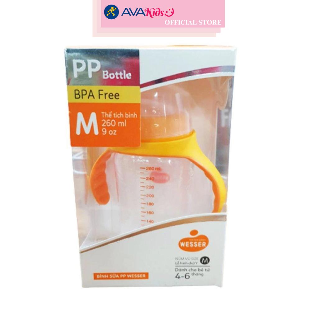 Bình sữa nhựa PP Wesser TBSPPW260 cổ rộng 260 ml (4 - 6 tháng)