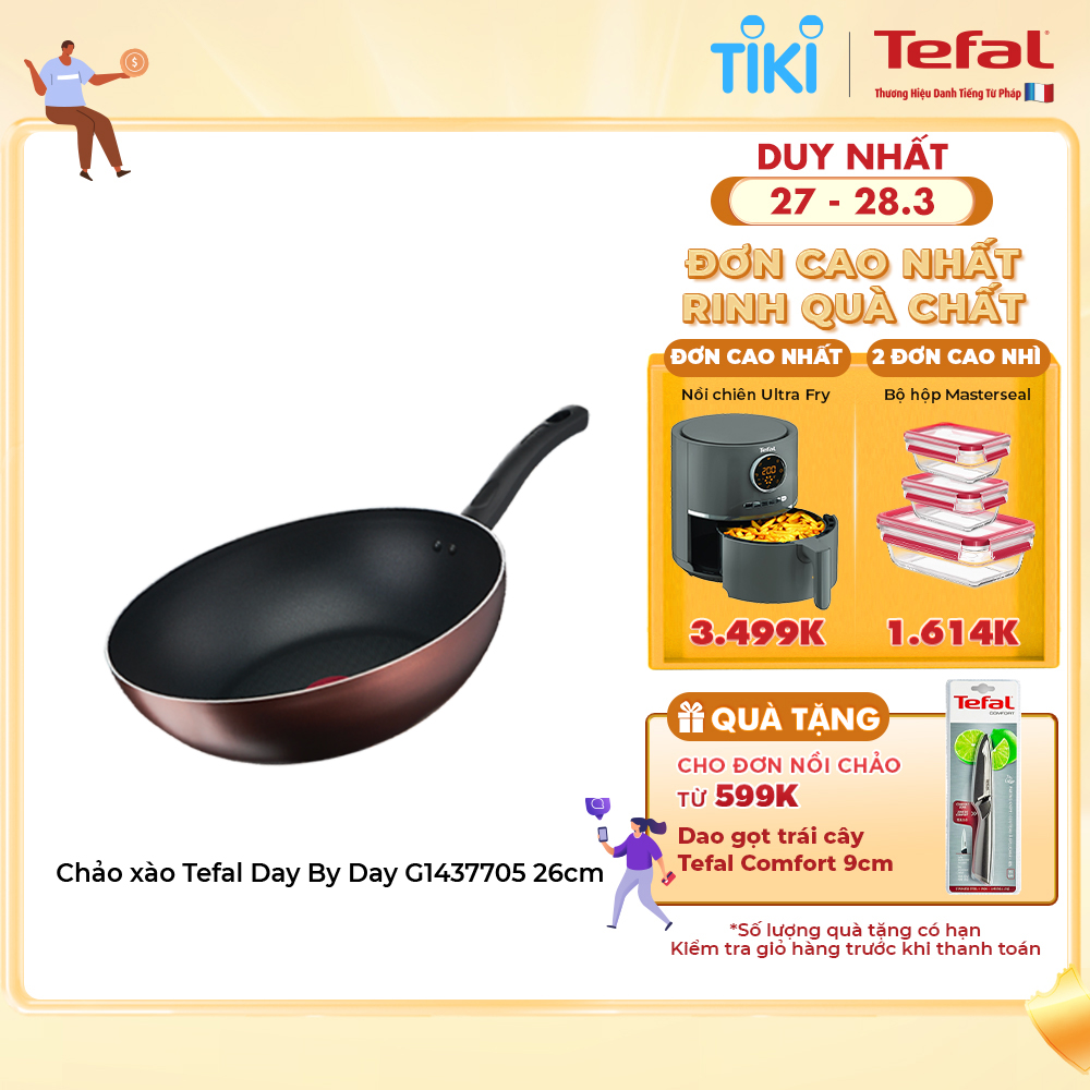 Chảo xào chống dính đáy từ Tefal Day by Day 26cm, dùng cho mọi loại bếp- Hàng chính hãng