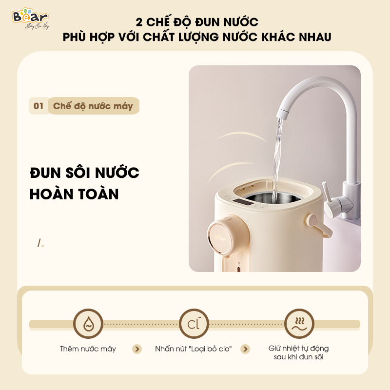 Bình Thủy Điện Đun Nước Nóng Bear 5L Đun Sôi Siêu Nhanh Khử Clo 11 Mức Nhiệt Có Đèn Dịu Nhẹ Ban Đêm SB-BTD5L HÀNG CHÍNH HÃNG