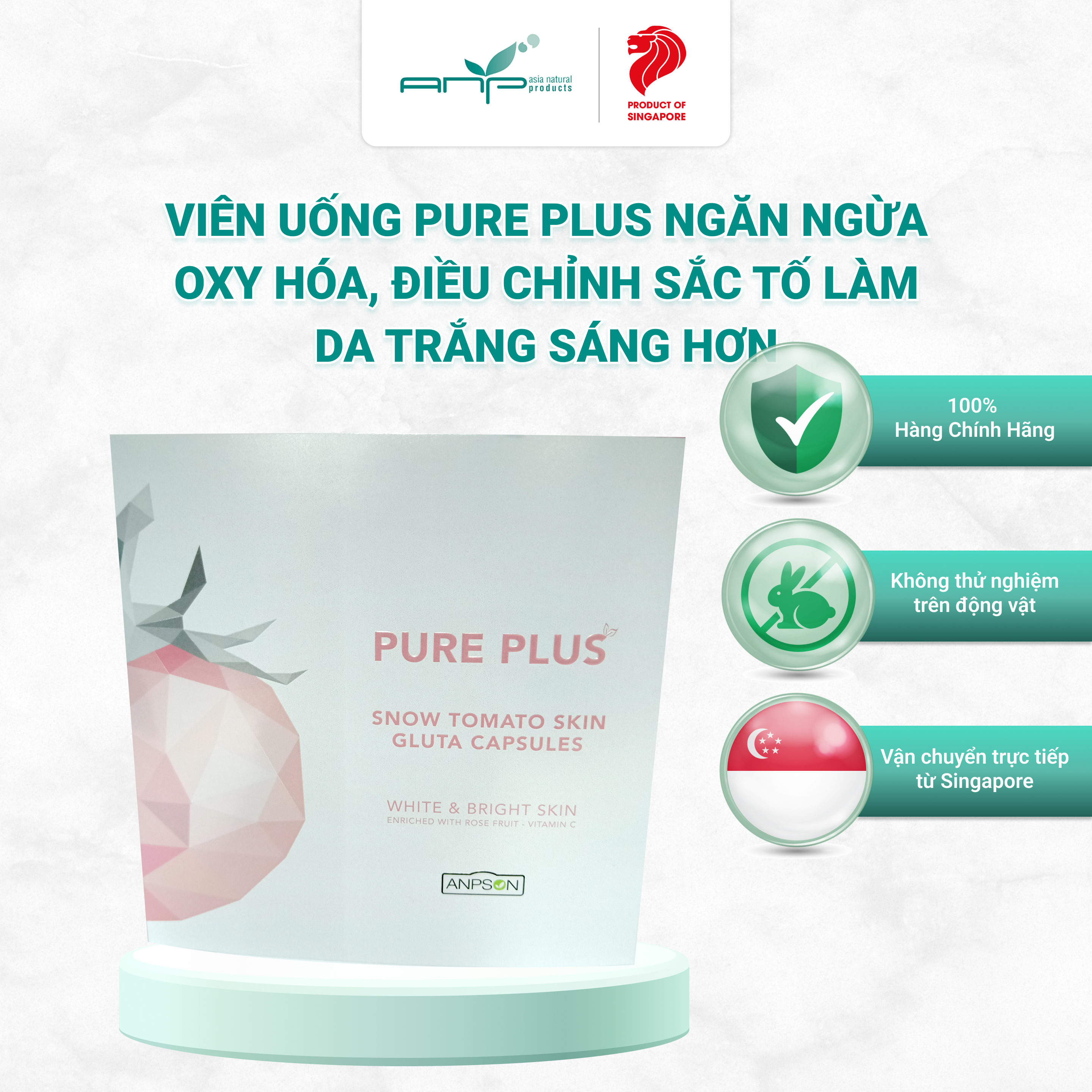 Viên Uống Điều Chỉnh Sắc Tố Da Tăng Cường Chất Chống Oxy Hóa Pure Plus Làm Da Trắng Sáng Hơn Với Thành Phần Từ Quả Hoa Hồng