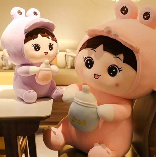 Thú nhồi bông bé khủng long ôm bình sữa - Size từ 45cm đến 85cm - Quà tặng em bé ôm bình sữa cute