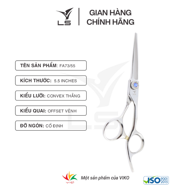 Kéo cắt tóc LS lưỡi thẳng quai offset vênh đỡ ngón cố định FA73/5.5