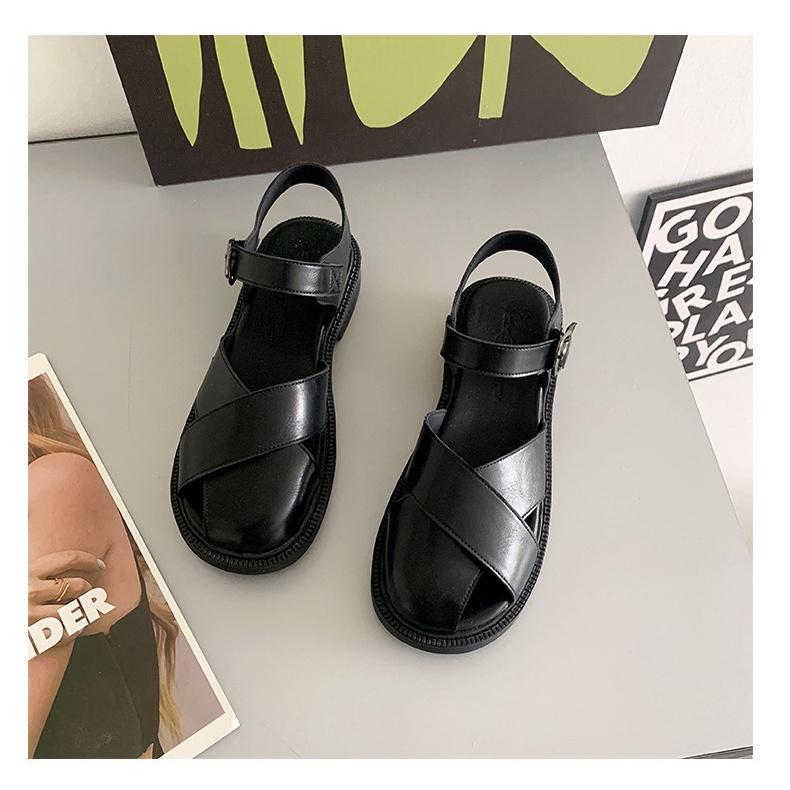 Giày xinh- Sandal lolita nữ đan bản to chất da mềm đế 3cm( rọ nan đế răng cưa