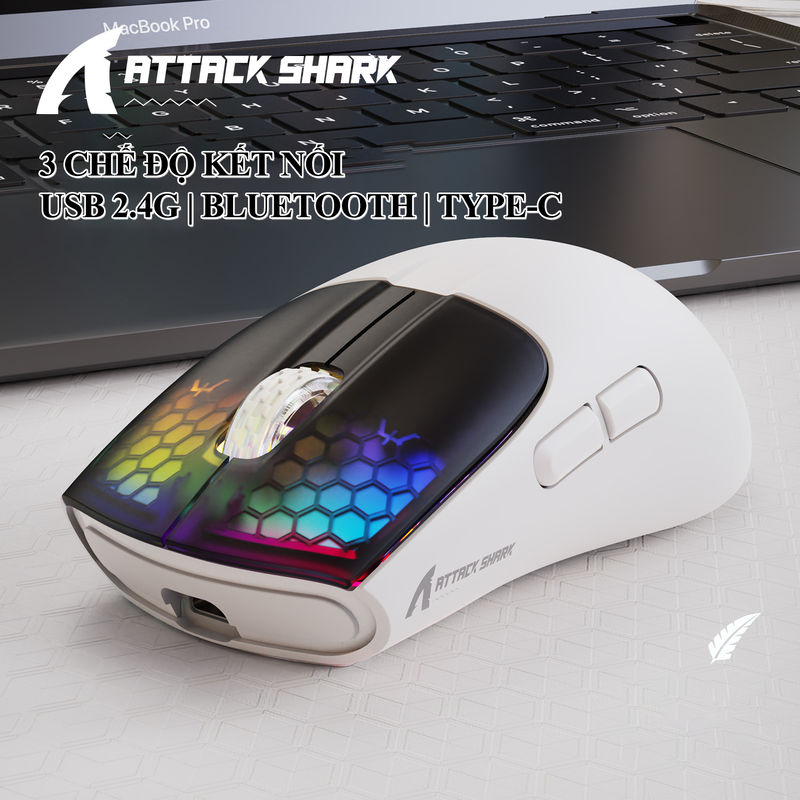 Chuột không dây ATTACK SHARK X5 kết nối 3 chế độ thiết kế chuột trọng lượng siêu nhẹ kèm theo đèn led RGB và 5 mức độ DPI - Hàng Chính Hãng