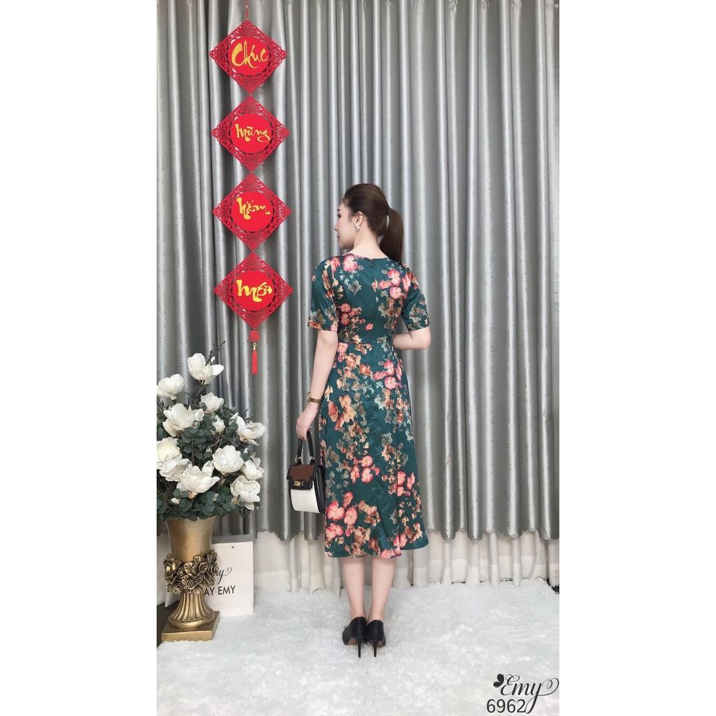 Đầm EMY EM6962 Xoè Lụa Vân Xanh