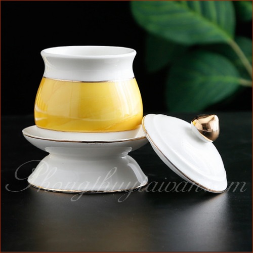 Bộ đồ sứ Trắng Vân Vàng - thờ cúng.