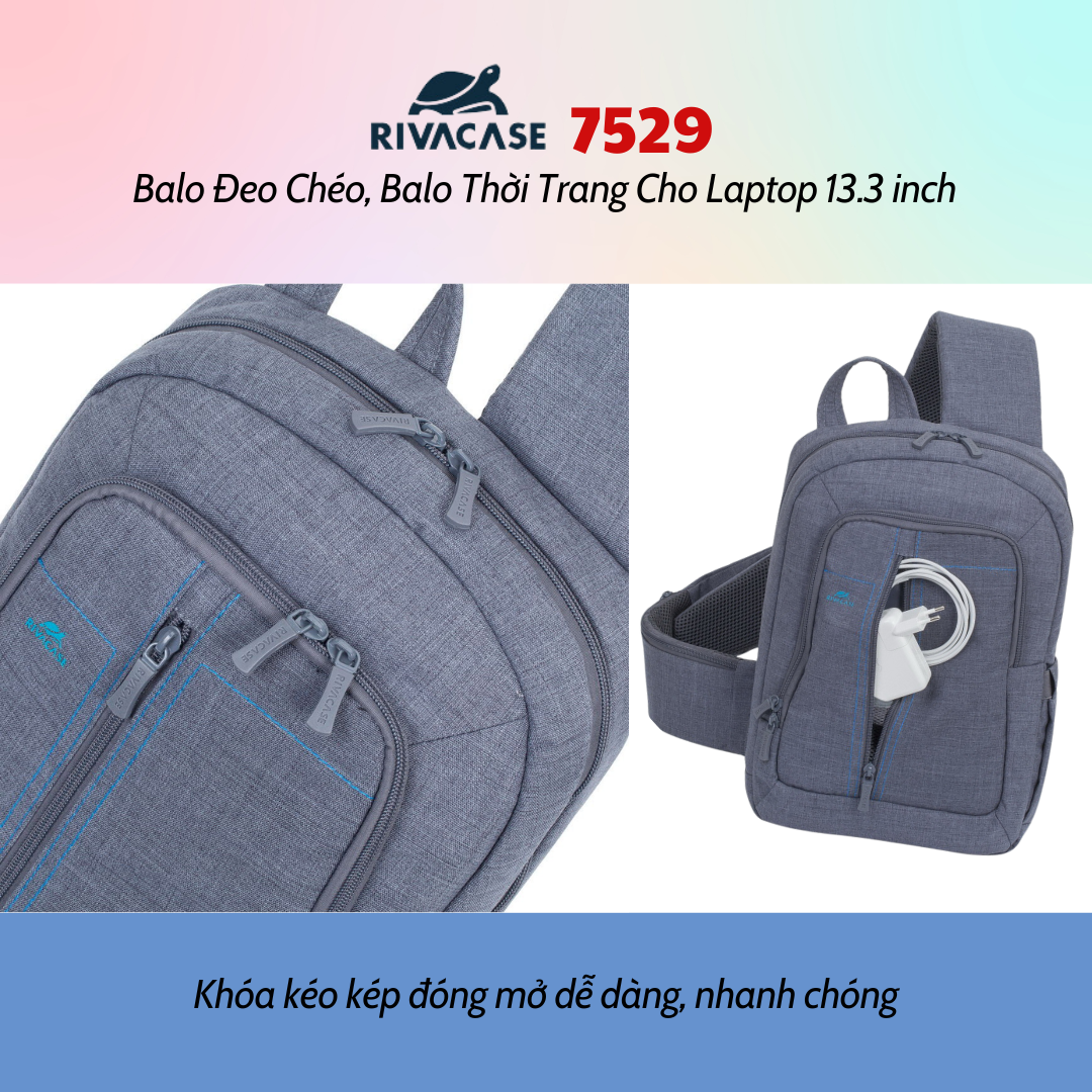 Balo Rivacase 7529  Đeo Chéo, Balo Thời Trang Cho Laptop 13.3 inch - Bảo Hành 24 Tháng - Hàng Chính Hãng