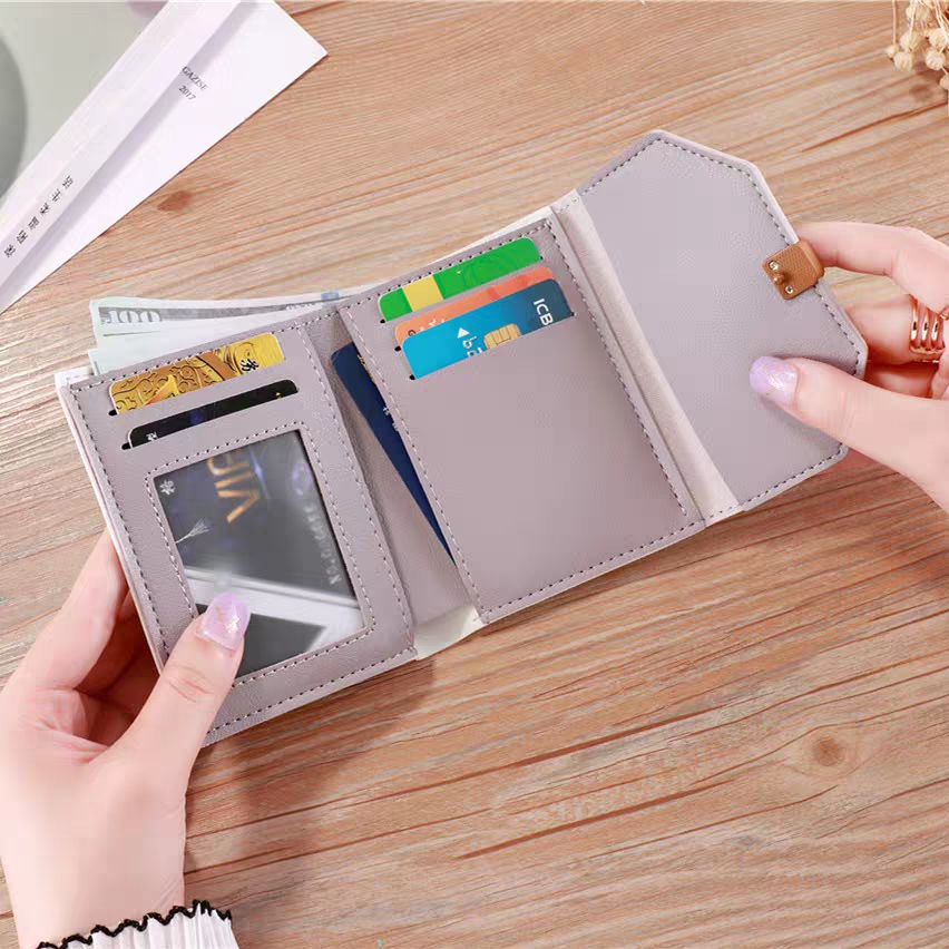 Ví nữ cầm tay mini gấp 3 ngắn - ví nữ dựng ATM phong cách Hàn Quốc - ví nữ da PU