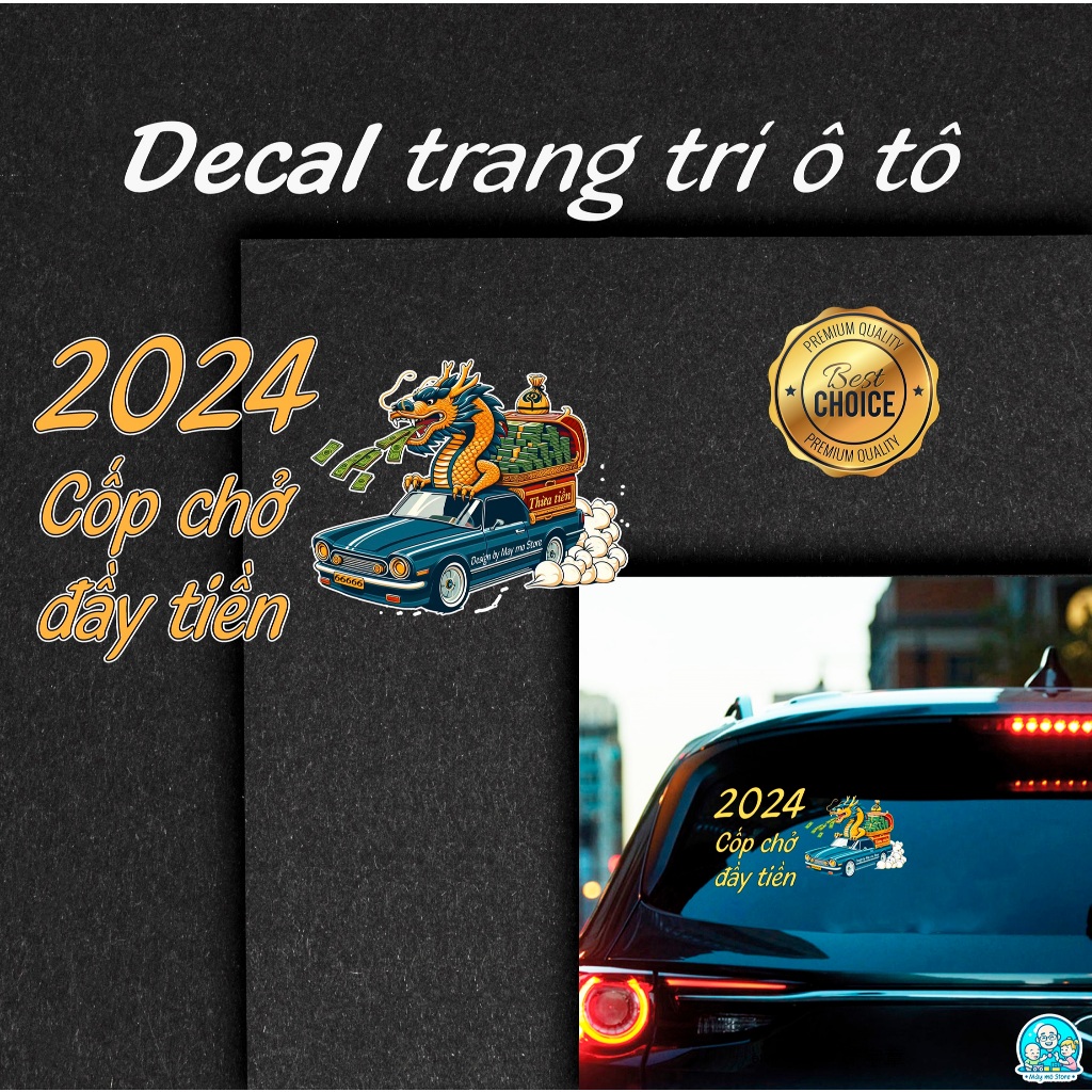 Decal dán xe, tem dán xe, Rồng 2024 - thiết kế đặc biệt phủ sơn UV dán kính hậu ôtô Mày mò Store.