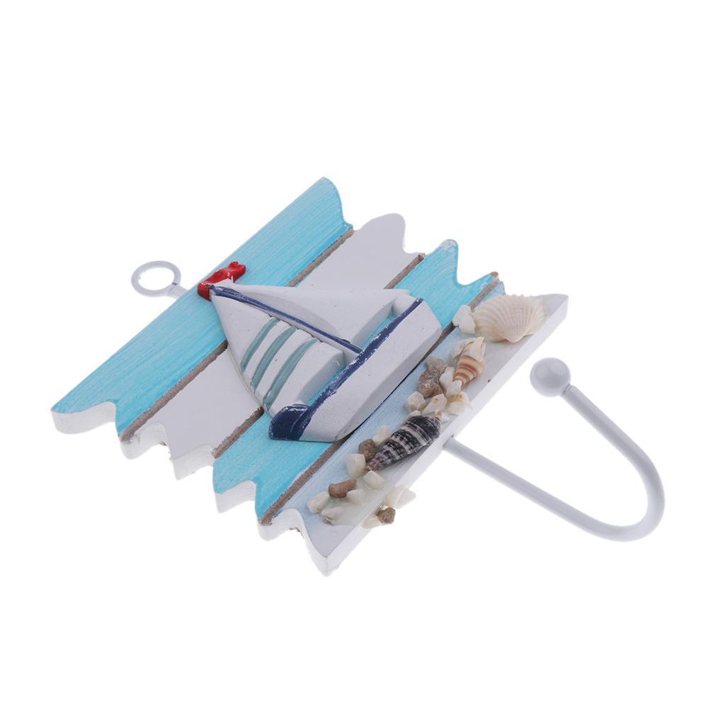 2pcs Nautical Decorative Seaside Wood &amp; Metal Hanger Coat Hooks Wall Rack
