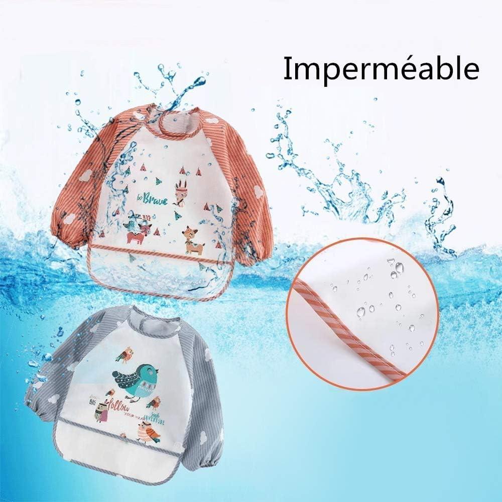 Bộ 3 Yếm Tay Dài Chống Nước Trò Chơi Cho Ăn/Tranh Tạp Dề Yếm Chống Nước