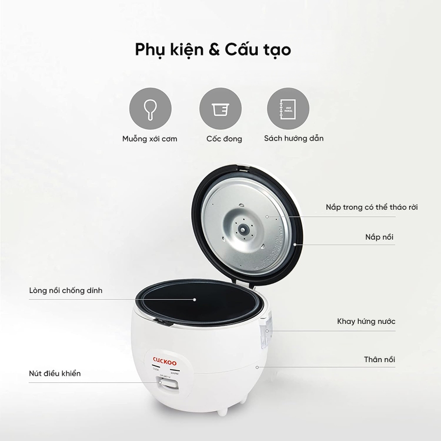 Nồi cơm điện Cuckoo 1.08L CR-0671 - Lòng nồi chống dính - Tiết kiệm điện - Hàng chính hãng Cuckoo Vina