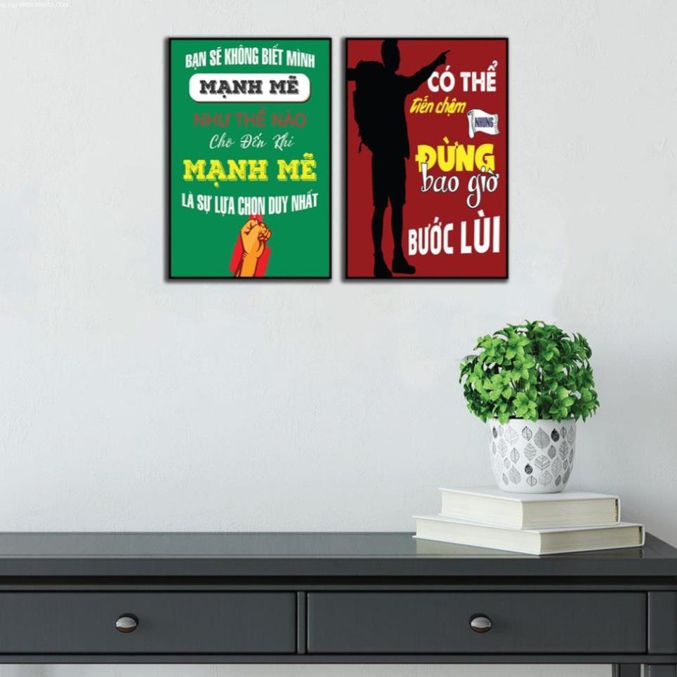 Tranh động lực, bộ ghép treo tường, trang trí văn phòng, tranh slogan bằng gỗ MDF